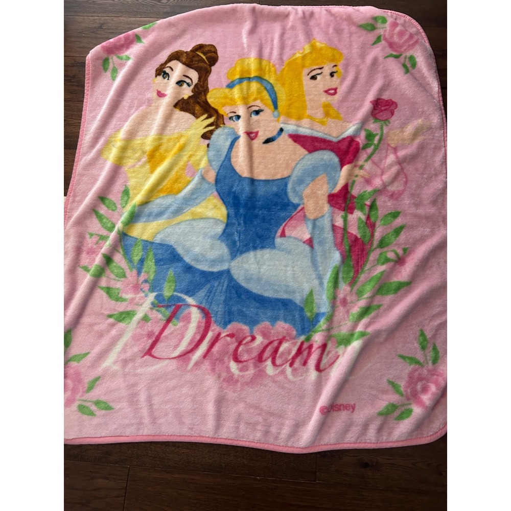 90s Disney Princess Pink Fleece Blanket Belle Cinderella Aurora Dream 50x60
